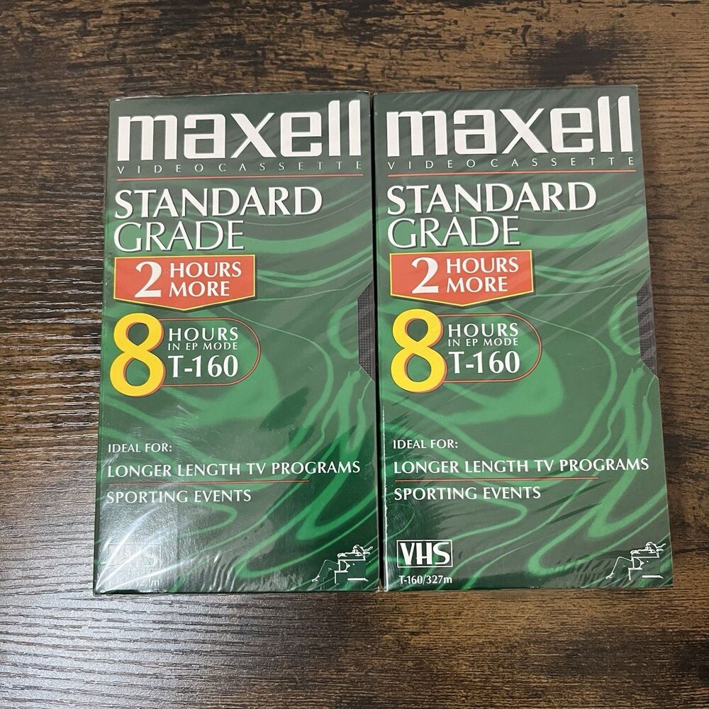 Lot of 2 Maxell T-160 8 Hour Blank VHS Video Cassette Tapes New Sealed